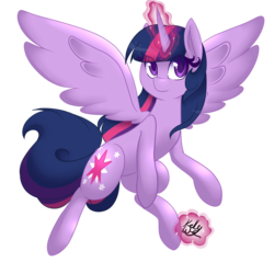 Size: 2000x2000 | Tagged: safe, artist:missrenakitsune, twilight sparkle, alicorn, pony, g4, female, glowing horn, high res, horn, mare, simple background, solo, spread wings, transparent background, twilight sparkle (alicorn)