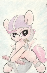 Size: 686x1068 | Tagged: safe, artist:slightlyshade, scootaloo, g4, female, helmet, scooter, solo, traditional art