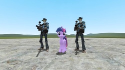 Size: 960x540 | Tagged: safe, twilight sparkle, alicorn, human, pony, robot, g4, crossover, female, guardian, gun, hat, hooves, horn, male, mann vs machine, mare, optical sight, rifle, sniper, sniper (tf2), sniper rifle, sunglasses, team fortress 2, twilight sparkle (alicorn), weapon, wings