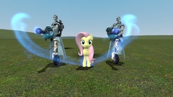 Size: 960x540 | Tagged: safe, fluttershy, robot, g4, crossover, mann vs machine, medic, medic (tf2), team fortress 2, ubercharge