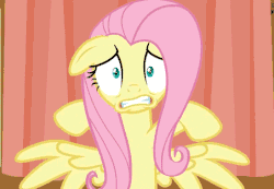 Size: 548x380 | Tagged: safe, screencap, fluttershy, pegasus, pony, g4, scare master, season 5, animated, anxiety, ears back, fear, female, floppy ears, frown, lip bite, mare, pink hair, pink mane, scared, solo, spread wings, teal eyes, wide eyes, wings, yellow body, yellow coat, yellow fur, yellow pony, yellow wings