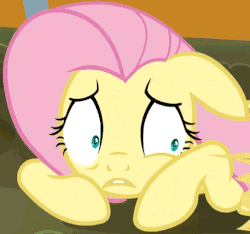 Size: 513x480 | Tagged: safe, screencap, fluttershy, g4, scare master, season 5, animated, anxiety, cowering, female, reaction image, scared, shaking, solo, wide eyes