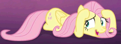 Size: 670x243 | Tagged: safe, screencap, fluttershy, pegasus, pony, g4, scare master, season 5, animated, cowering, female, scared, shaking, solo, wavy mouth