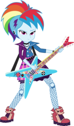 Size: 4701x7995 | Tagged: safe, artist:bluethunder66, rainbow dash, equestria girls, friendship through the ages, g4, my little pony equestria girls: rainbow rocks, .svg available, 80s, absurd resolution, clothes, ear piercing, electric guitar, female, guitar, guitar pick, helix piercing, looking at you, musical instrument, necklace, piercing, playing, rainbow punk, rainbow sass, rockin' hair, simple background, solo, transparent background, vector