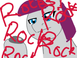 Size: 576x432 | Tagged: safe, artist:sessomesmaru, maud pie, earth pony, pony, g4, doodle or die, female, rock, simple background, sketch, solo, text