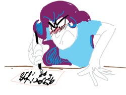 Size: 576x432 | Tagged: safe, artist:sessomesmaru, rarity, equestria girls, g4, angry, female, paper, pen, simple background, sketch, solo, writing