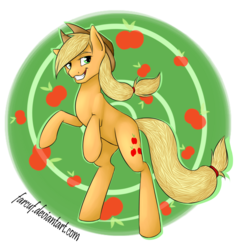 Size: 869x920 | Tagged: safe, artist:farcuf, applejack, g4, apple, female, hat, solo