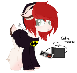 Size: 400x377 | Tagged: safe, artist:whiterabbiit, oc, oc only, oc:jaayden gamer, base used, batman, beanie, clothes, gamer, hat, nintendo entertainment system, piercing, solo, sweater, tattoo, the legend of zelda, triforce