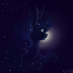 Size: 1000x1000 | Tagged: safe, artist:alicesmitt31, princess luna, g4, female, looking at you, portrait, solo, space, stars