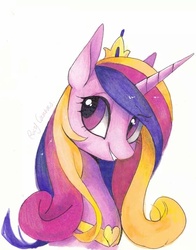 Size: 560x714 | Tagged: safe, artist:rocy canvas, princess cadance, g4, bust, female, portrait, simple background, smiling, solo, traditional art