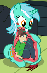 Size: 1152x1796 | Tagged: safe, artist:badumsquish, derpibooru exclusive, lyra heartstrings, oc, oc:generic messy hair anime anon, human, monster pony, original species, pony, tatzlpony, g4, anatomically incorrect, anon in pony action, bed, belly, bellyrubs, big belly, female, fetish, grin, happy, internal, irrational exuberance, looking down, lyrapred, male, ponies eating humans, smiling, species swap, tatzlyra, vore, who needs organs?, willing vore, x-ray