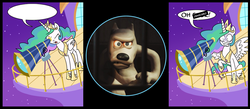 Size: 2000x875 | Tagged: safe, princess celestia, dog, g4, bitzer, exploitable meme, meme, shaun the sheep, telescope, telescope meme