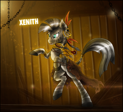 Size: 1732x1575 | Tagged: safe, artist:theomegaridley, oc, oc only, oc:xenith, zebra, fallout equestria, earring, fanfic, fanfic art, female, mare, necklace, piercing, ring, solo