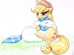 Size: 3300x2480 | Tagged: safe, artist:prettypinkpony, applejack, oc, oc:constance everheart, earth pony, pony, g4, blushing, canon x oc, comforting, crying, cuddling, duo, everjack, female, high res, hug, long eyelashes, male, shipping, snuggling, straight