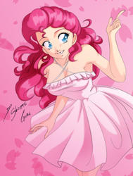 Size: 2078x2748 | Tagged: safe, artist:shinta-girl, pinkie pie, human, g4, armpits, clothes, dress, female, high res, humanized, solo