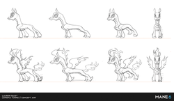 Size: 620x359 | Tagged: safe, artist:lauren faust, tianhuo (tfh), longma, them's fightin' herds, community related, concept art, mane of fire, monochrome, reference sheet