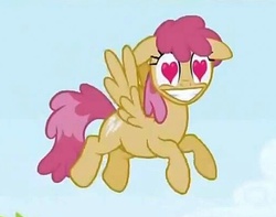 Size: 512x404 | Tagged: safe, screencap, dizzy twister, orange swirl, pegasus, pony, g4, lesson zero, background pony, faic, flying, grin, heart eyes, wingding eyes