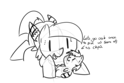 Size: 1486x997 | Tagged: safe, artist:neuro, oc, oc only, oc:anon, oc:peep, oc:tweet, bird, bird pone, pigeon, chips, cute, foal, monochrome, mother, mother and son, scrunchy face, sketch