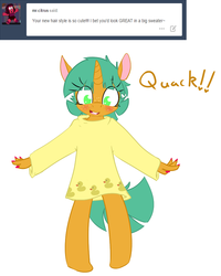 Size: 800x1000 | Tagged: safe, artist:kryptchild, snails, anthro, ask glitter shell, g4, ask, clothes, cute, glitter shell, male, nail polish, quack, shellbetes, shirt, solo, sweater, tumblr