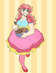 Size: 2307x2975 | Tagged: safe, artist:glacierclear, pinkie pie, human, g4, bowl, clothes, dress, female, grin, high res, humanized, looking at you, mixing bowl, solo, whisk