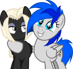 Size: 3441x3215 | Tagged: safe, artist:outlawedtofu, edit, oc, oc only, oc:astral, oc:sapphire sights, pegasus, pony, fallout equestria, eyeliner, eyeshadow, high res, hoof around neck, makeup, recolor, simple background, transparent background, vector