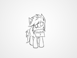 Size: 1024x774 | Tagged: safe, artist:invultrois, generic pony, hug, monochrome, mouth hold, sign, solo