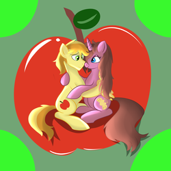 Size: 5000x5000 | Tagged: safe, artist:wilshirewolf, braeburn, oc, oc:carmela, g4, absurd resolution, apple, canon x oc, female, male, shipping, straight