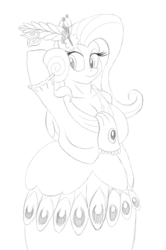 Size: 711x1068 | Tagged: safe, artist:keboponda, fluttershy, anthro, g4, 30 minute art challenge, clothes, dress, female, monochrome, solo