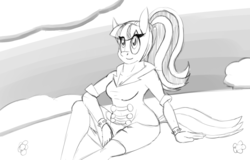 Size: 1280x821 | Tagged: safe, artist:keboponda, sonata dusk, anthro, equestria girls, g4, 30 minute art challenge, female, monochrome, solo