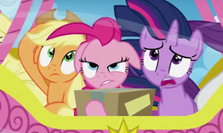 Size: 732x436 | Tagged: safe, screencap, applejack, pinkie pie, twilight sparkle, g4, wonderbolts academy