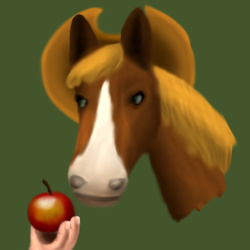 Size: 512x512 | Tagged: safe, artist:platinumdrop, applejack, horse, g4, apple, hand, hat, hoers, realistic