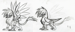 Size: 1361x576 | Tagged: safe, artist:lauren faust, gilda, griffon, g4, leak, alternate hairstyle, concept art, monochrome