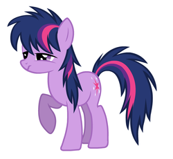 Size: 700x643 | Tagged: safe, twilight sparkle, twilight twinkle, earth pony, pony, bridle gossip, g4, leak, bed hair, concept art, earth pony twilight, female, messy mane, race swap, raised hoof, simple background, solo, vector, white background