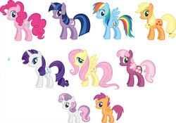 Size: 1909x1334 | Tagged: safe, applejack, cheerilee, fluttershy, pinkie pie, rainbow dash, rarity, scootaloo, sweetie belle, twilight sparkle, twilight twinkle, g4, leak, concept art, mane six, rainbow cyclone, what could have been