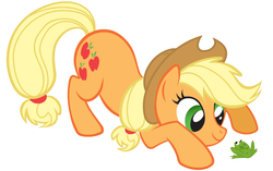 Size: 1017x637 | Tagged: safe, applejack, earth pony, frog, pony, g4, concept art, cowboy hat, face down ass up, female, frog inspector applejack, hat, mare, silly, silly pony, simple background, white background, who's a silly pony