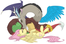 Size: 1280x870 | Tagged: safe, artist:ruthietammy, discord, fluttershy, g4, female, male, nuzzling, ship:discoshy, shipping, straight