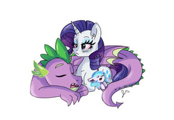 Size: 1024x705 | Tagged: safe, artist:dreamscapevalley, rarity, spike, oc, oc:crystal, dracony, hybrid, g4, bags under eyes, bloodshot eyes, female, insomnia, interspecies offspring, male, offspring, older, parent:rarity, parent:spike, parents:sparity, ship:sparity, shipping, straight