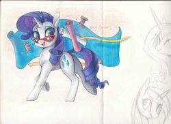 Size: 3180x2314 | Tagged: safe, artist:rocy canvas, rarity, g4, fabric, glasses, high res, measuring tape, thread, traditional art