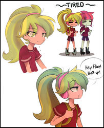 Size: 1280x1578 | Tagged: safe, artist:jankrys00, lemon zest, sunny flare, equestria girls, g4, my little pony equestria girls: friendship games, alternate hairstyle, duo, roller skates, sweat