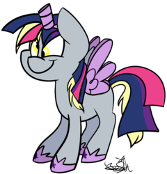 Size: 1379x1438 | Tagged: safe, artist:befishproductions, derpy hooves, alicorn, pegasus, pony, g4, scare master, alicorn costume, alicornified, clothes, costume, derpicorn, fake alicorn, fake horn, fake wings, female, mare, nightmare night, nightmare night costume, race swap, signature, simple background, smiling, solo, that was fast, toilet paper roll, toilet paper roll horn, transparent background, twilight muffins, twilight sparkle costume, wig