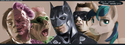 Size: 1280x462 | Tagged: safe, artist:gsphere, shining armor, g4, batman, batman forever, crossover, dc comics, jim carrey, robin, shining armor does something i also did today, the riddler, tommy lee jones, two-face, val kilmer
