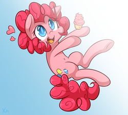 Size: 3000x2700 | Tagged: safe, artist:fluffyxai, pinkie pie, earth pony, pony, g4, belly button, cupcake, female, heart, high res, solo