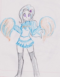 Size: 1773x2278 | Tagged: safe, artist:elgatosabio, trixie, equestria girls, g4, my little pony equestria girls: friendship games, belly button, cheerleader, clothes, female, midriff, partial color, pom pom, skirt, socks, solo, thigh highs, traditional art, wondercolts