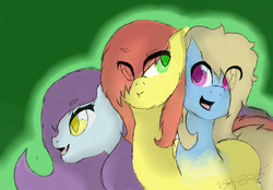 Size: 1520x1059 | Tagged: safe, artist:munchkinpac, oc, oc only, cerberus, hydra pony, :t, conjoined, conjoined triplets, cute, fangs, hair over one eye, hilarious in hindsight, multiple heads, open mouth, pouting, slit pupils, smiling, three heads, three-headed pony, weapons-grade cute