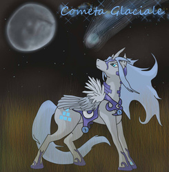 Size: 900x918 | Tagged: safe, artist:silverfangwrathwolf1, oc, oc only, oc:cometa glaciale, alicorn, pony, alicorn oc, four wings, horn, mare in the moon, moon, multiple wings, solo, wings