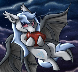 Size: 739x681 | Tagged: safe, artist:silverfangwrathwolf1, oc, oc only, oc:sugarcube, bat pony, pony, bat ponified, biting, fangs, four wings, multiple wings, race swap, solo, wings