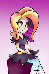 Size: 730x1095 | Tagged: safe, artist:darkberryart, sassy saddles, human, g4, female, humanized, sitting, smiling, solo