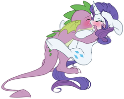 Size: 1027x825 | Tagged: safe, artist:batlover800, rarity, spike, dragon, pony, unicorn, g4, blushing, cute, duo, eyes closed, female, floppy ears, hug, kiss on the lips, kissing, male, mare, older, older spike, on back, ship:sparity, shipping, straight, underhoof