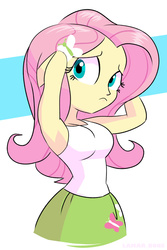 Size: 640x957 | Tagged: safe, artist:lamar_bone, derpibooru exclusive, fluttershy, equestria girls, g4, adorasexy, armpits, big breasts, breasts, busty fluttershy, clothes, cute, female, nervous, playing with hair, sexy, shyabetes, skirt, solo, tank top