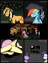 Size: 1466x1934 | Tagged: safe, artist:shimazun, applejack, fluttershy, pinkie pie, rainbow dash, rarity, twilight sparkle, g4, comic, mane six